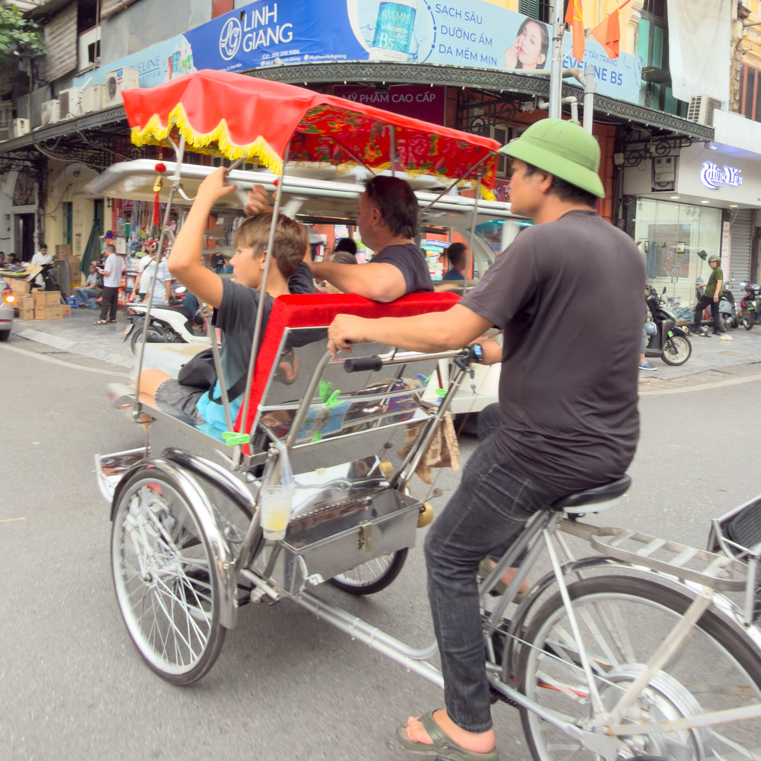 Cyclo ride through the Old Quarter of Hanoi, Vietnam