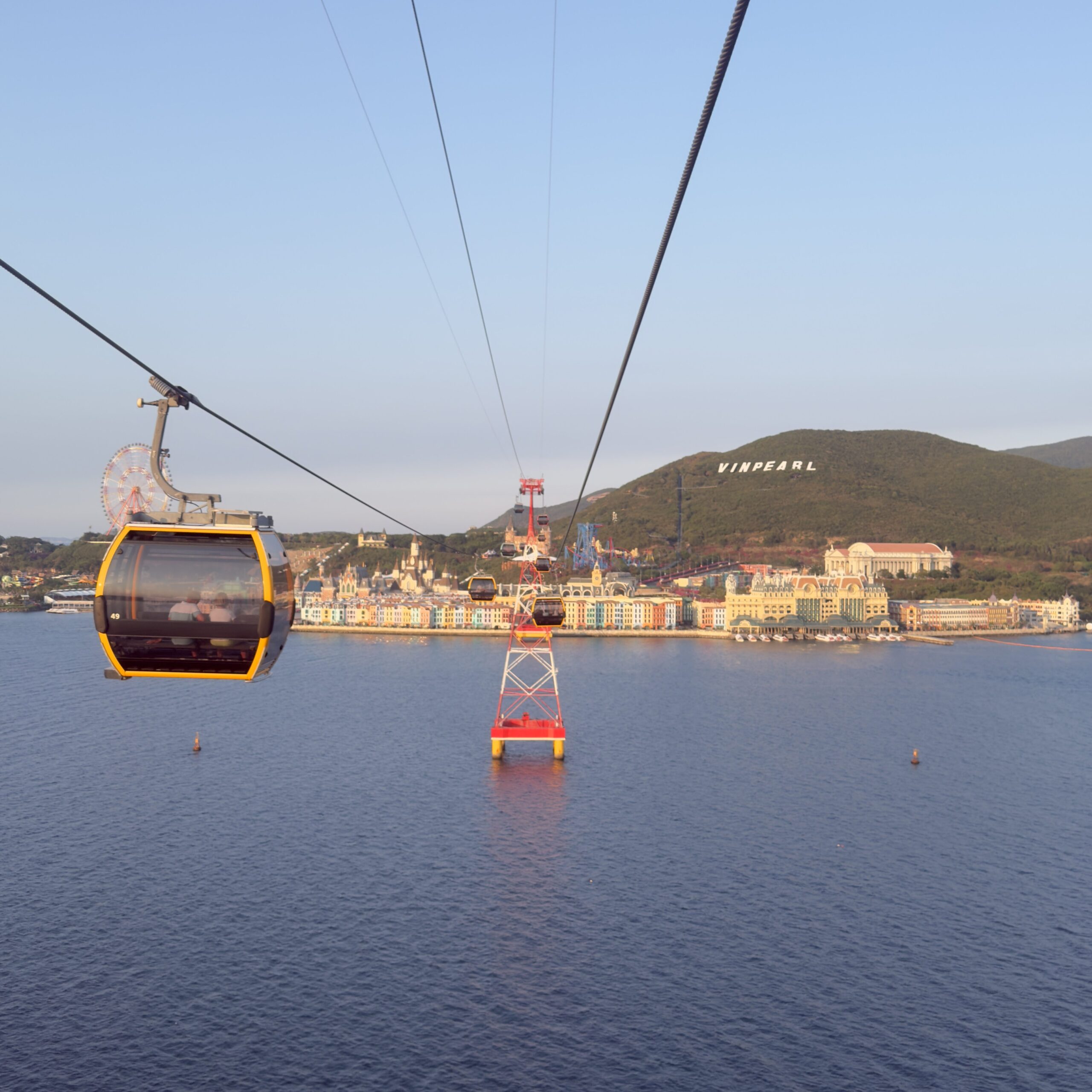 VinWonders cable car crossing the sea from Nha Trang to Hon Tre Island in Vietnam